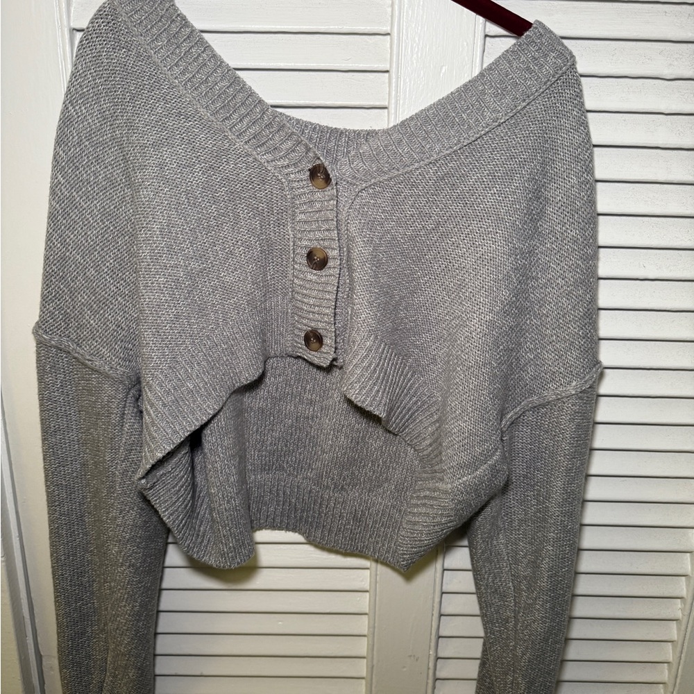 Gray Button-Up Women's Sweater